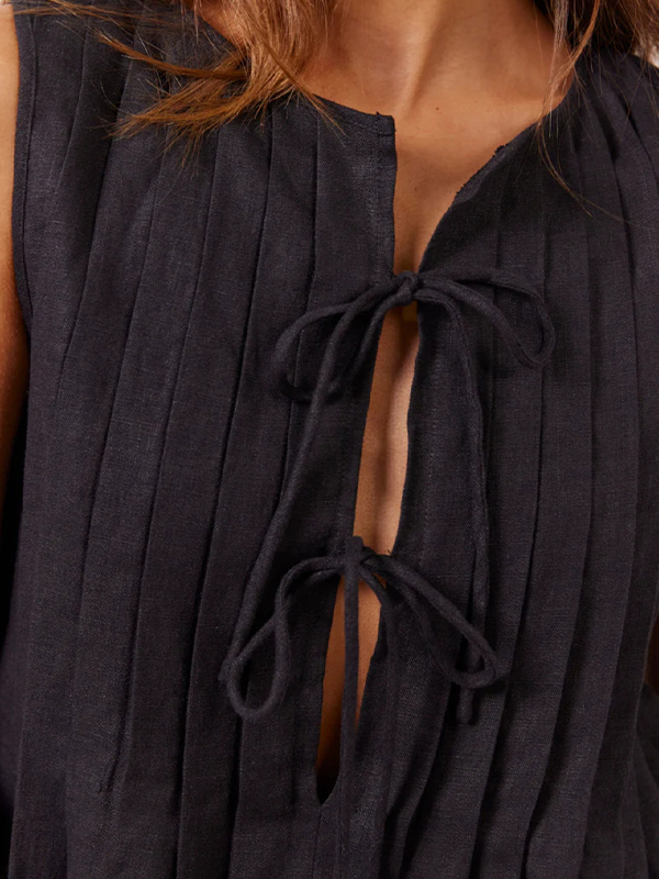 Tie strap cotton and linen vest-1