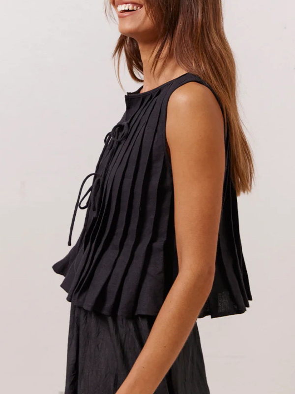 Tie strap cotton and linen vest-2