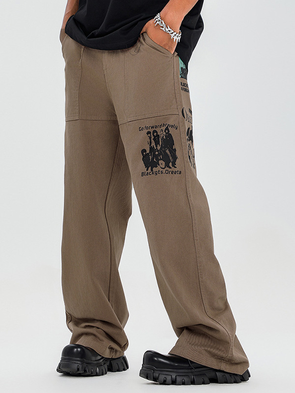 Men's Retro Pattern Casual Straight Leg Pants-1