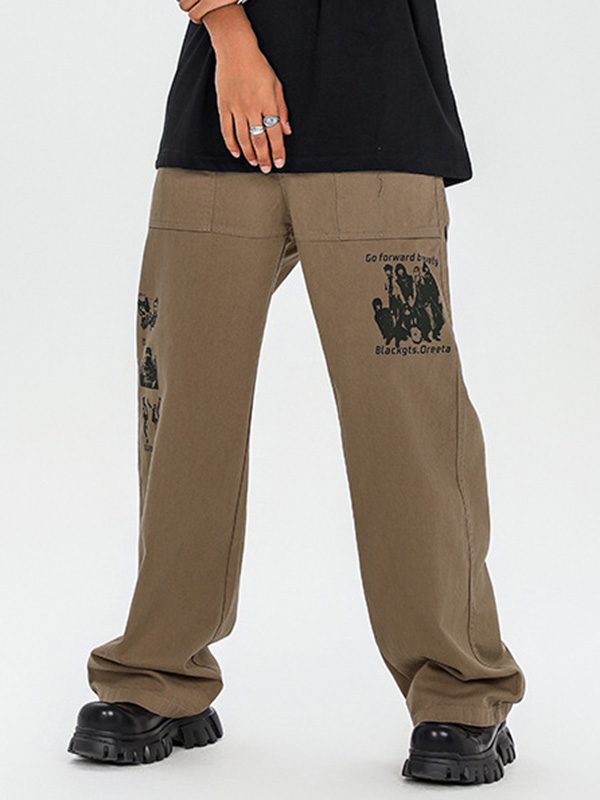 Men's Retro Pattern Casual Straight Leg Pants-3